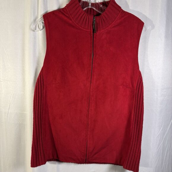 Jennifer Moore Sweaters - Jennifer Moore Red Zip Up Women's Size Large Knit Collar Sleeveless Layering